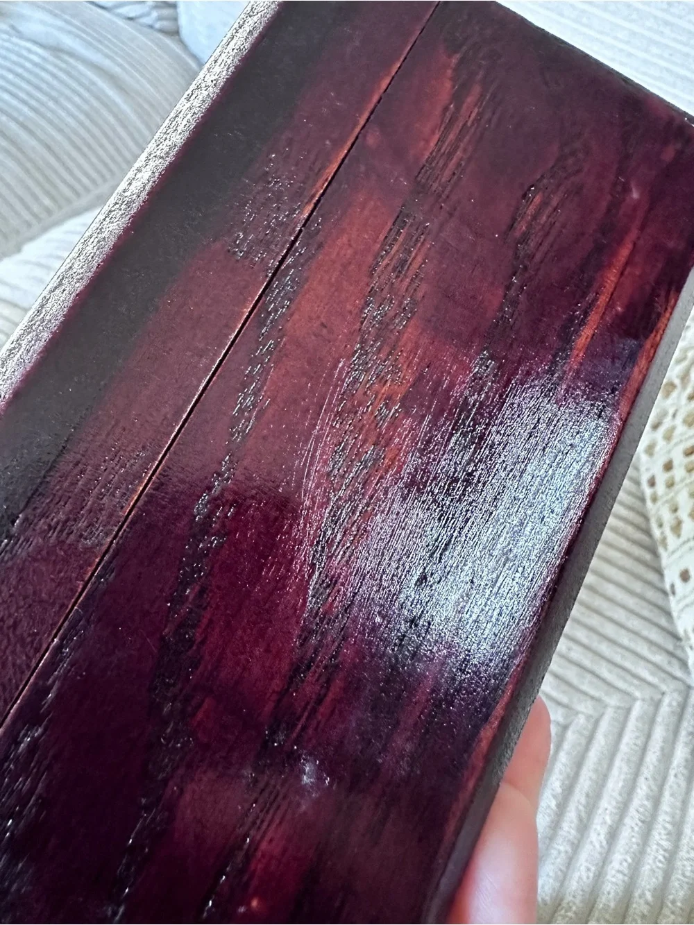 Handcrafted Dark Wood Jewelry Box with Decorative Tile